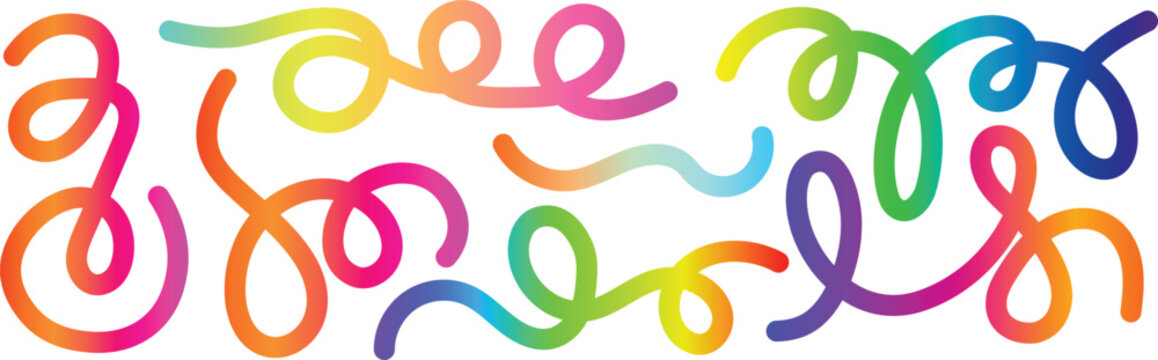 Abstract rainbow gradient swirls and curves on white background