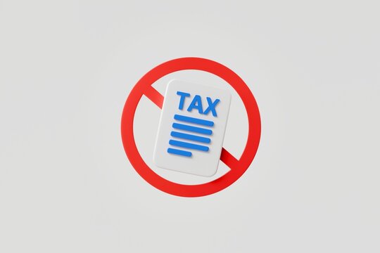3d no tax document icon. tax exemption concept. minimal cartoon prohibition sign finance paper for tax policy graphic. isolated on white transparent background. 3d render.
