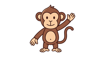 A charming cartoon monkey waves cheerfully depicted in a simple flat design style silhouette high quality professional detailed modern elegant stylish © CreativeAkash099