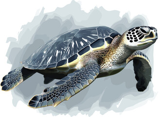 Detailed sea turtle vector illustration swimming in the ocean water for marine life conservation nature and underwater wildlife design concepts © Its Razoan 
