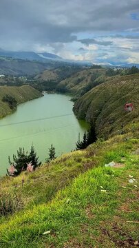 Cable Car Crossing Lake Yambo (Lake Yamba, Ecuador)