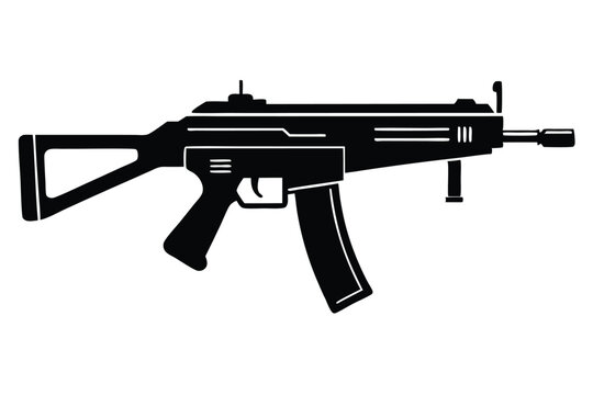submachine gun silhouette line art vector illustration