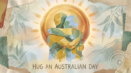 Fototapeta premium Hand-drawn koala hugging eucalyptus branch in watercolor Australian outback illustration