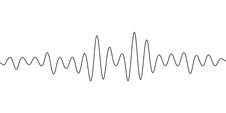 Continuous one line sound wave music audio icon art voice hand. Podcast one line wave line sound soundwave noise sketch drawn drawing doodle outline recording frequency vocal waveform microphone mic.