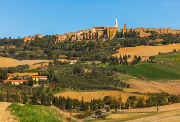 Obraz premium Pienza town in Tuscany valley, an Italian travel destination, Italy.
