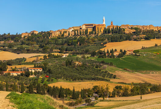Pienza town in Tuscany valley, an Italian travel destination, Italy.