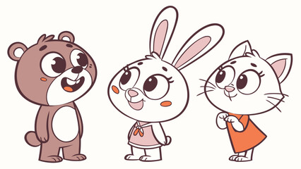 Fototapeta premium A colorful illustration of three cute cartoon animals standing together in a friendly pose