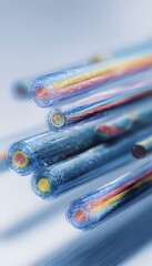 Obraz premium Detailed fiber optic core layers reveal intricate digital network connections showcasing modern innovation