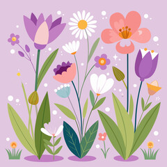Obraz premium Spring cutest card or poster for the spring holiday with wildflowers, Narcissus flower, Crocus flowers. Hand drawn crayon Floral art template for Womens Day March 8, Easter, birthday and Mothers Day