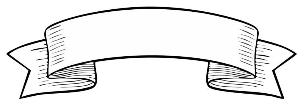 Hand drawn blank decorative ribbon scroll vintage style element black and white illustration