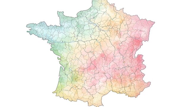 France Illustrated Map Regions Pastel Colors Geography Minimalist Design Artistic Travel Concept Stock Photo