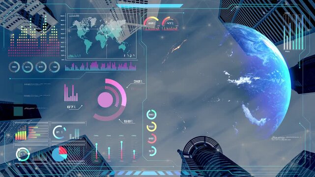 High-tech global network connection interface showing worldwide digital communication, data exchange, and internet connectivity. Global connection, data interaction, and worldwide communication. Thunk