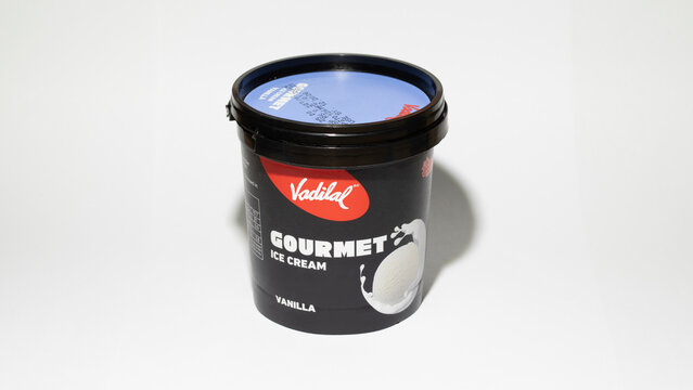 Ice Cream Cup Vadilal Gourmet Ice Cream Vanilla on white background - 20 March 2026 : Junagadh, Gujarat, India