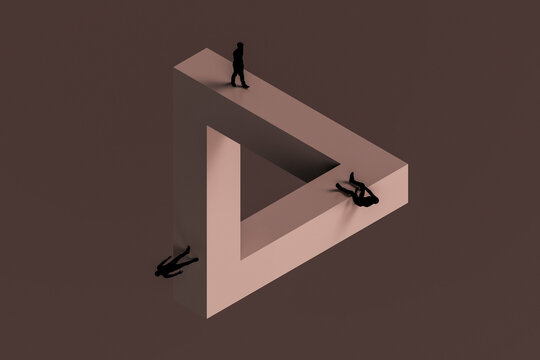 3D impossible triangle journey with human silhouettes path