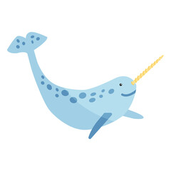 Narwhal tusk flipper tail flat © Vexels