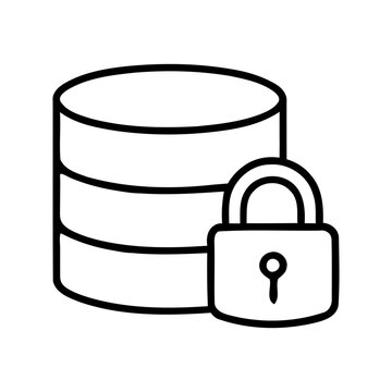 Secure database icon featuring server storage cylinder with padlock for encrypted data protection and enterprise information privacy vector