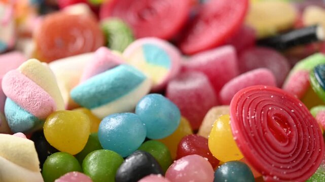 Colorful assortment of candies background.