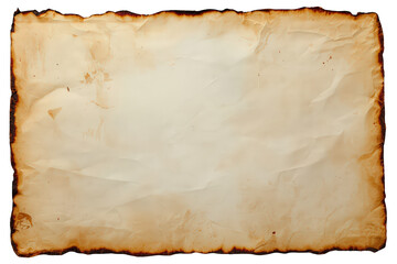 Fototapeta premium Aged paper parchment with burnt and tattered edges, empty antique scroll texture, transparent background