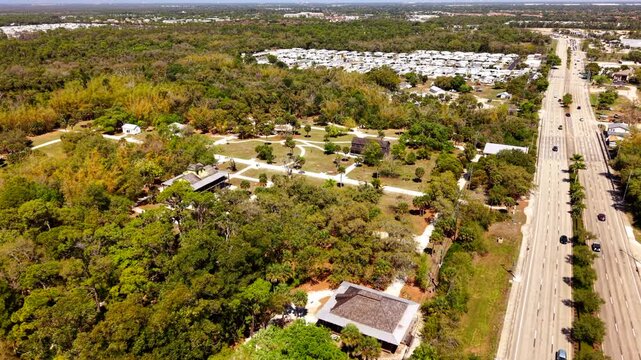 Aerial tour Koreshan State Park Estero Florida USA