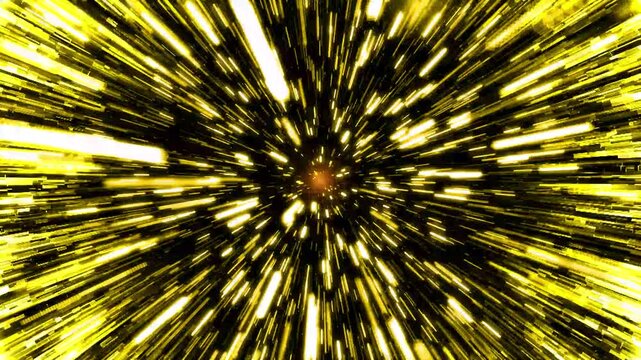 Golden spark slash explosion, anime energy particles, glowing fire dust and shockwave burst, 2D hand drawn impact FX, warp speed starfield and space travel effect, light streak, cinematic 4K animation