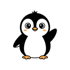 Fototapeta premium Cute Waving Penguin Cartoon Character Isolated on White Background