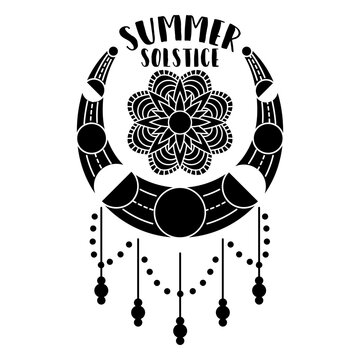 Summer solstice moon ray sun crescent detailed silhouette