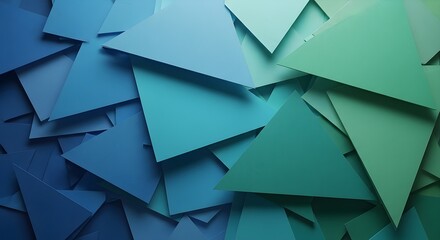 Obraz premium Overlapping Geometric Triangles in a Gradient of Blue and Green Hues