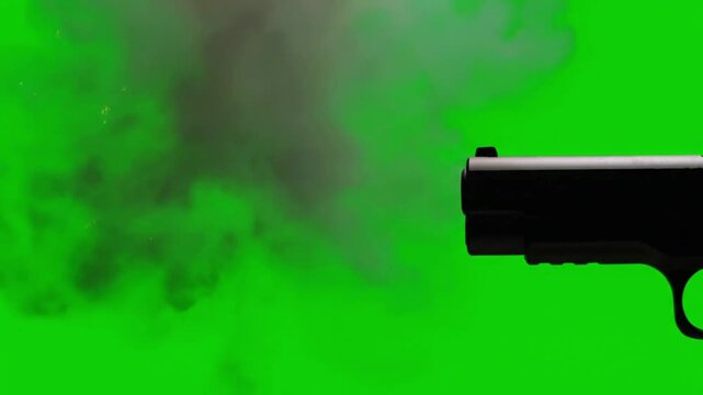 Pistol Muzzle Flash and Smoke on Green Screen