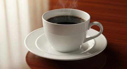 Fototapeta premium White Coffee Cup on Saucer on Table.
