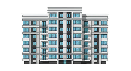 Modern Apartment Building Facade with Balconies and Blue Windows © Bakul