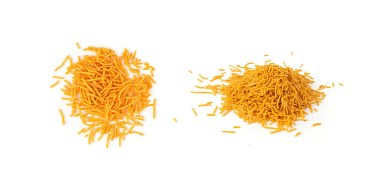 Aloo bhujia indian snack isolated. Crispy potato and chickpea flour strips, alu bhujiya sev