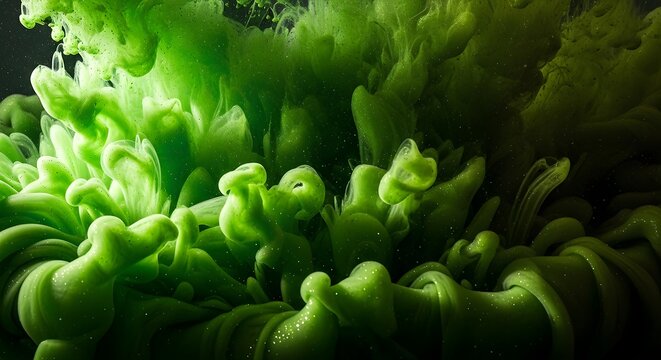 Vibrant Emerald Green Liquid Abstract Swirls and Patterns in Dynamic Motion