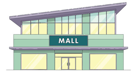 Modern shopping mall building exterior in a minimalist cartoon style © Tahphoto