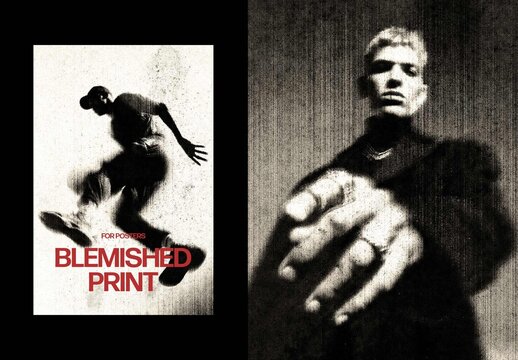 Blemished Print Poster Photo Effect Mockup