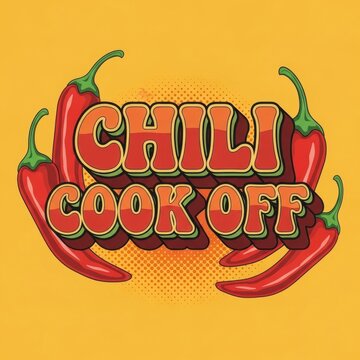 Vibrant chili cook-off graphic with bold red peppers and retro font style illustration
