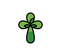 Fototapeta premium A minimalist green four-leaf clover icon with a black outline, symbolizing good luck and fortune in a simple, flat design.