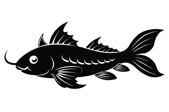 plecostomus silhouette line art vector illustration