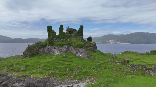 Cinematic Drone Orbit of Ancient Castle Coeffin | Lismore Island Scotland