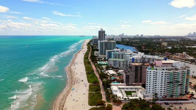 Aerial Miami Beach 2026. South view from approx 55th Street and Collins Avenue