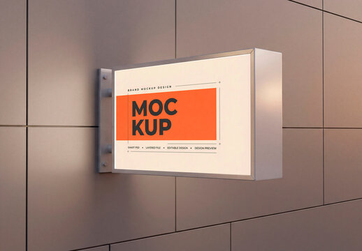 Wall Lightbox Sign Mockup &ndash; Exterior illuminated signage