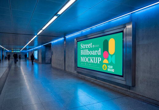 Metro Corridor Display Mockup &ndash; Modern illuminated panel