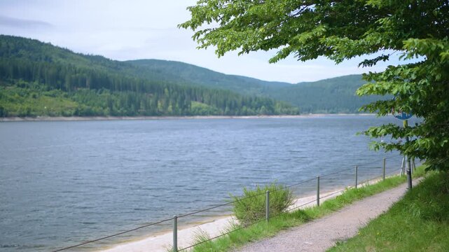 Two canoes paddling on Schluchsee Schwarzwald Black Forest Germany