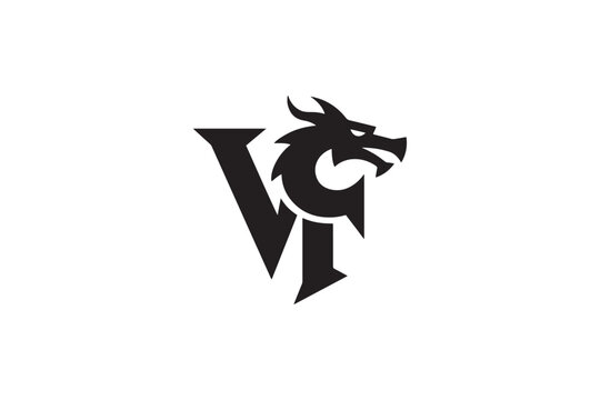 Dynamic dragon logo design featuring bold initials and mythical creature