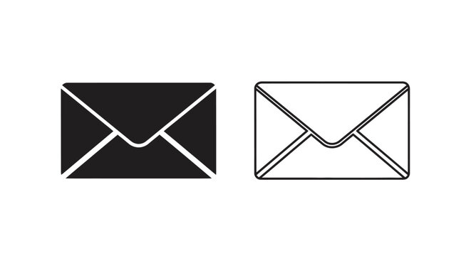 Two envelope icons one solid black and the other with an outline