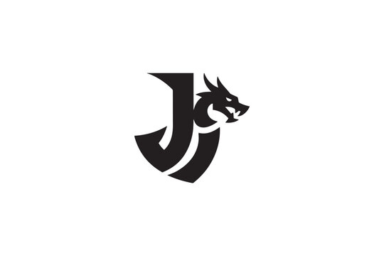 Dynamic jj logo design featuring a fierce dragon head motif