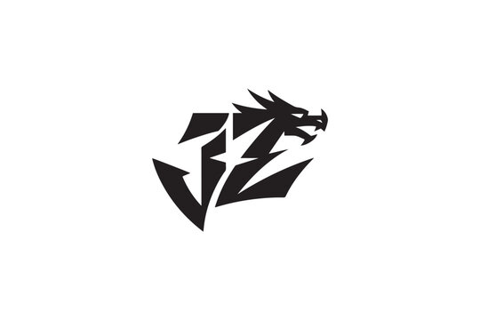 Dynamic jz logo design featuring a fierce dragon head element
