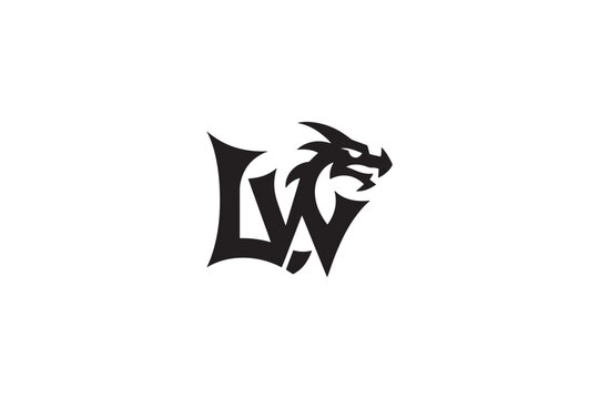 Dynamic lw logo featuring a fierce dragon head for brand identity