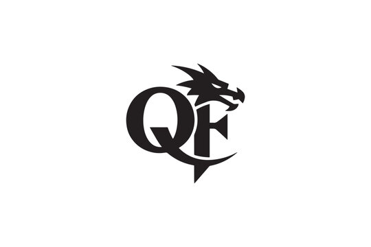 Dynamic qf logo design featuring a fierce dragon head for branding and identity