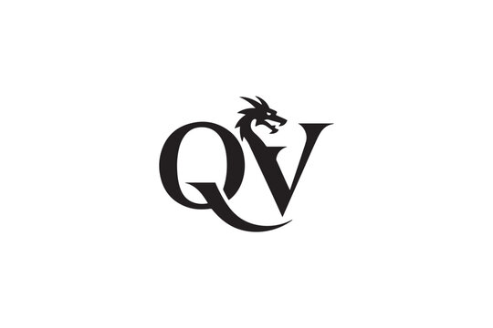 Dynamic qv logo design featuring a mythical dragon head for modern branding