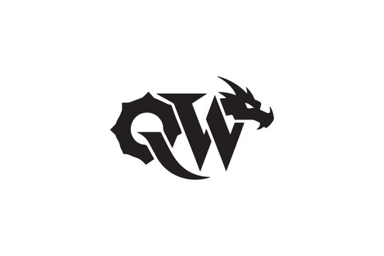 Dynamic qw logo design featuring a fierce dragon head integrated with letters